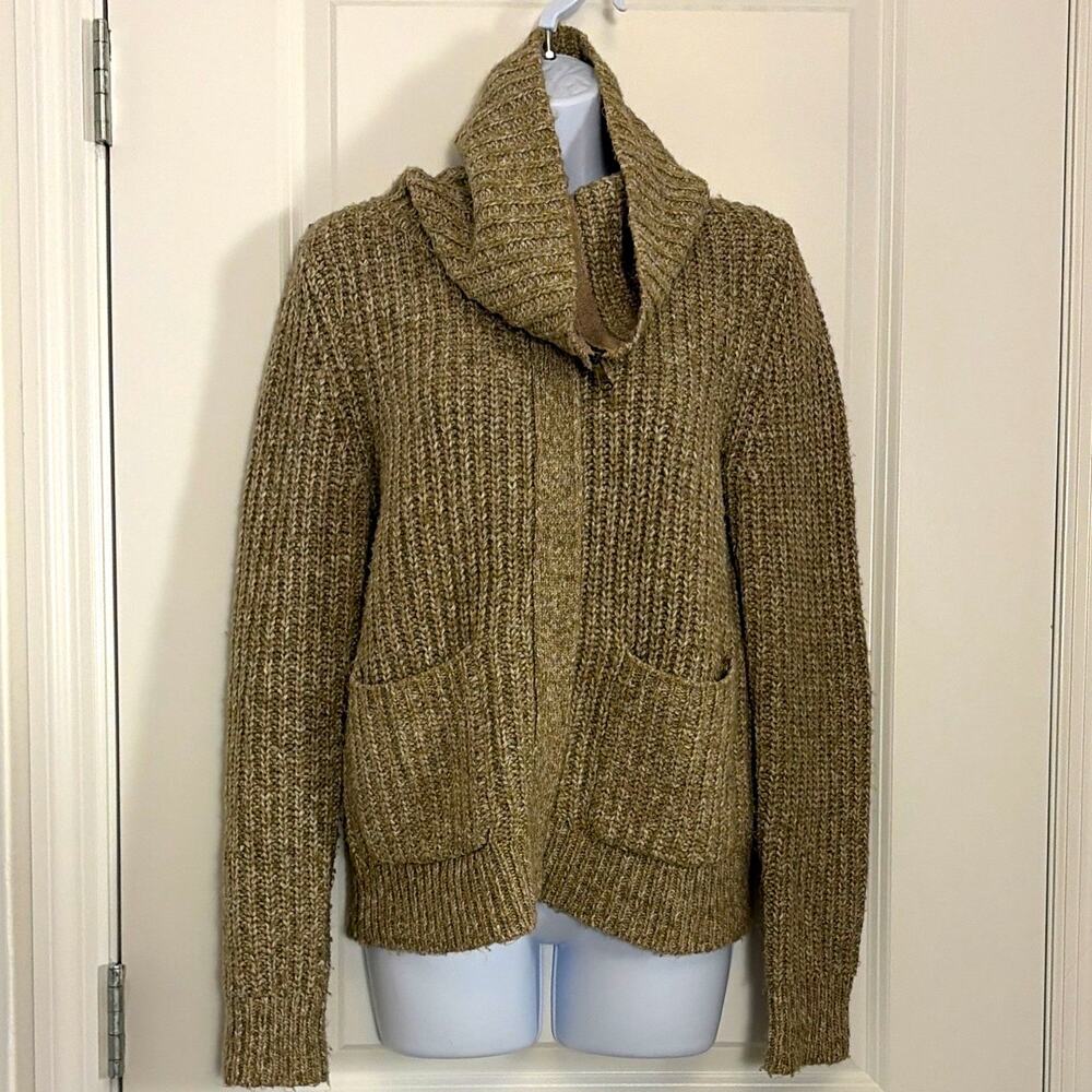 Lauren Jeans Co. Ralph Lauren Women’s Chunky Knit Cowl Zip Cardigan Beige M